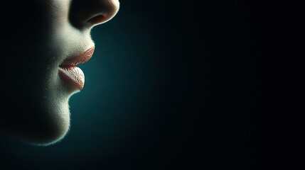   A detailed portrait of a person sticking out their tongue against a dark background, illuminated by a soft blue glow