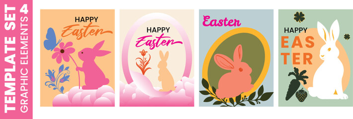Happy easter set event greeting card, cover, poster tempale graphic element