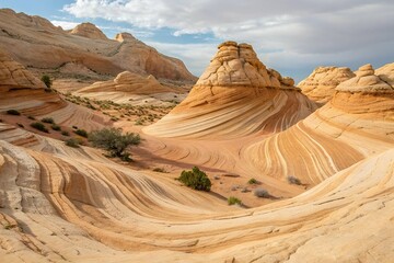"Wave-Like Patterns in Desert Sandstone Formations"