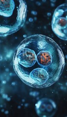 Realistic artistic representation of stem cells dividing and cloning in biotechnology growth