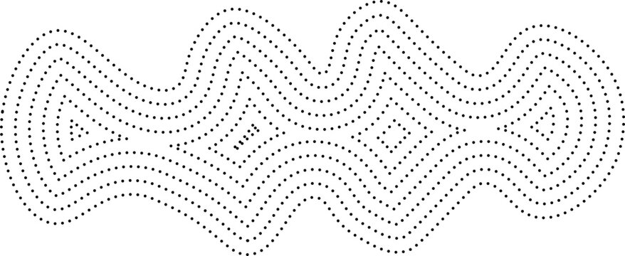 Unique abstract shape with irregular contours made from concentric dotted outlines forming a flowing geometric figure.