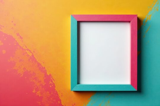 A colorful instant photo frame ready for display; showcasing vibrant hues and unique design , plastic, display