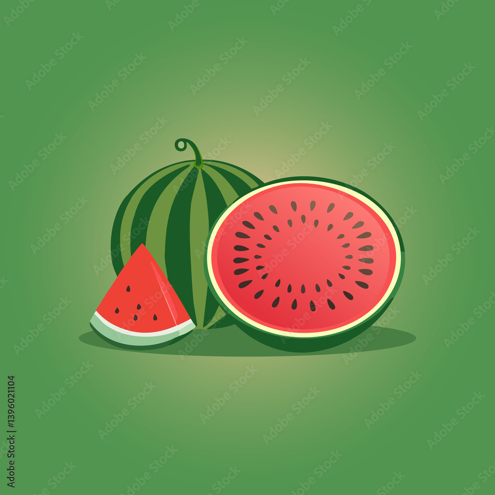 Fototapete summer vibes vector illustration with watermelon slice, isolated jpeg formats.