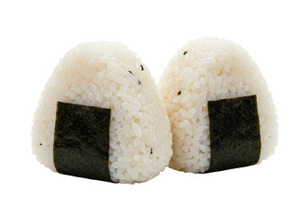 Isolated Pair of Japanese Rice Balls (Onigiri) Wrapped in Nori