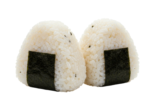 Isolated Pair of Japanese Rice Balls (Onigiri) Wrapped in Nori
