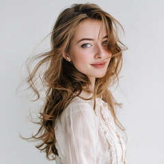 frau mit wehenden haaren ki