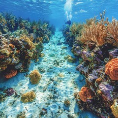 Naklejka premium Underwater coral reef path