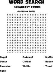 Breakfast Foods Word Search Puzzle Fun Educational Game Sheet