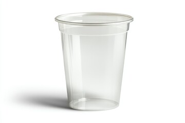Empty Transparent Plastic Cup on White Background for Drinks and Liquids