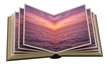 Isolated Open Book Displaying Majestic Ocean Sunset Landscape
