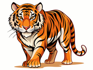 Obraz premium vector illustration of a fierce Bengal tiger in a stalking pose, isolated on a white background