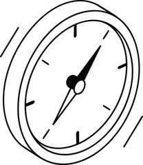 Black wall clock isolated on white background with numbers and hands