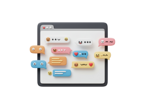 Isolated 3D Render of Chat Bubbles on Browser Window Interface