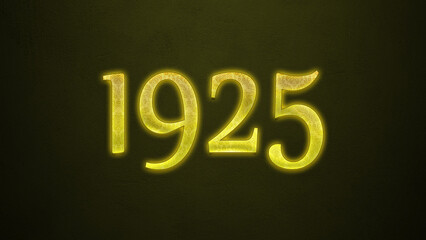 Neon glowing yellow number of 1925 on dark background.