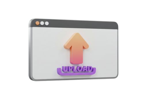 Isolated 3D Upload Arrow on Browser Window Interface