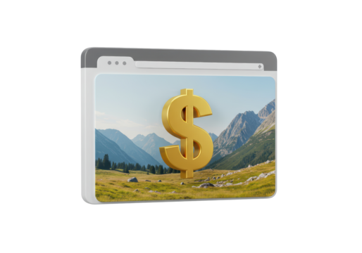 Isolated Golden Dollar Symbol Landscape in Browser Window