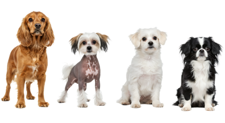 Four Different Dogs Standing and Sitting Isolated on White