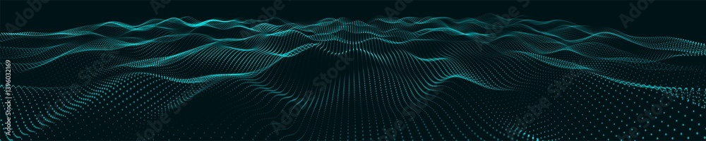 Poster abstract colorful digital particle wave. futuristic dot wave. technological background. colorful mus