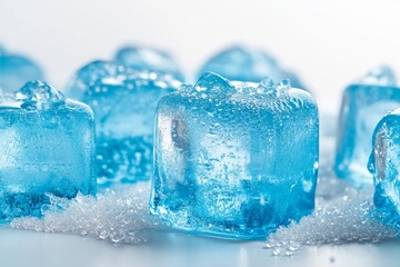 Close up photography of blue sweets shaped like ice cubes on a soft light background setting