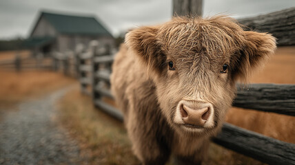 Fototapeta premium A young bull on the background of a farmer's cattle pen.