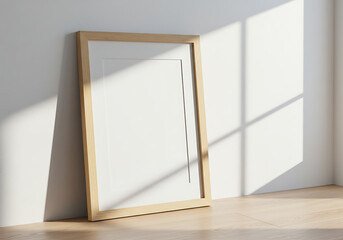 Minimalist frame mockup blank canvas on floor with sunlight shadow effect
