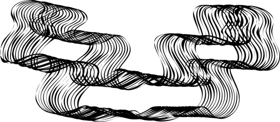 Frame composed of layered curved lines with dynamic flow and complex wave formations creating an irregular circular organic figure.