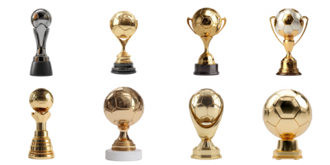 Football trophy cup transparent collection set in png no background for decoration.
