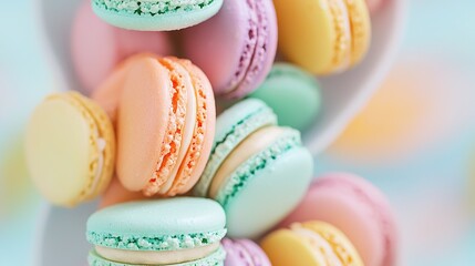 Obraz premium A stack of macaroons atop a white platter atop a table