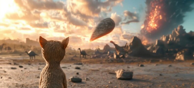 The moment when the meteorite that wiped out the dinosaurs hit the earth. The moment when the meteorite hit the earth through the eyes of a small rodent that would eventually evolve into a human.