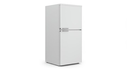 Modern White Refrigerator Isolated - Sleek, modern refrigerator, clean lines, energy efficient, spacious storage, kitchen appliance. Symbolize: coolness, freshness, efficiency, storage, convenience