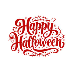 Halloween Typography in Red with Swirls and Thorns On Transparent Background


