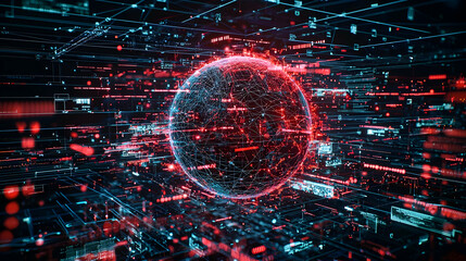 Fototapeta premium Abstract Glowing Sphere In Data Network Background