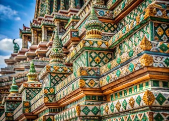 Naklejka premium Macro Photography: Intricate Details of Wat Arun Temple, Bangkok