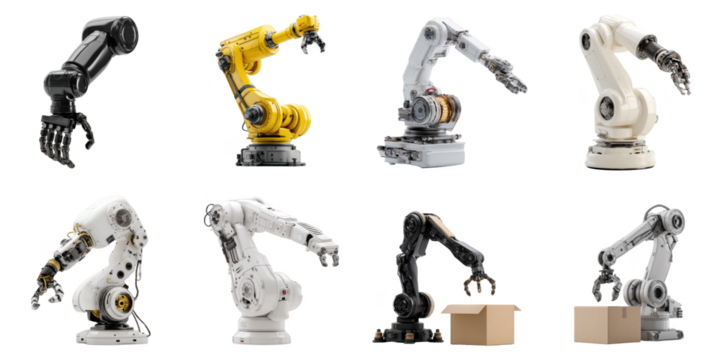 AI Robot arm transparent collection set in png no background for decoration.