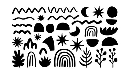 Boho Abstract Nature Collage in Rectangular Layout. A boho abstract nature collage featuring hand-drawn.