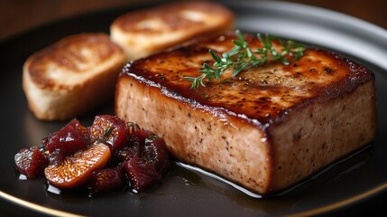 Seared Foie Gras with Fig Compote and Crispy Bread A Gourmet Culinary Delight for Fine Dining