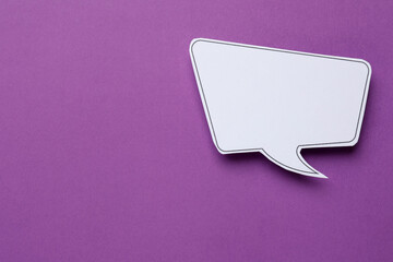 Blank speech bubble on purple background, top view. Space for text