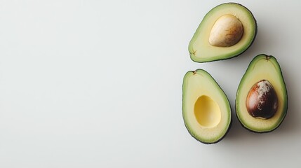 On a white background, a fresh avocado, perfect for salads and spreads.
