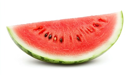 On a white background, a juicy watermelon slice, refreshing and sweet.