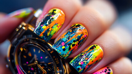 Fototapeta premium A dazzling display of colorful nail art capturing energy and creativity.