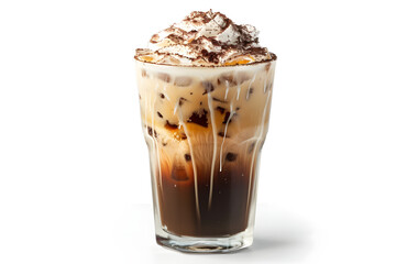 cold coffee with beans on white background AI generative