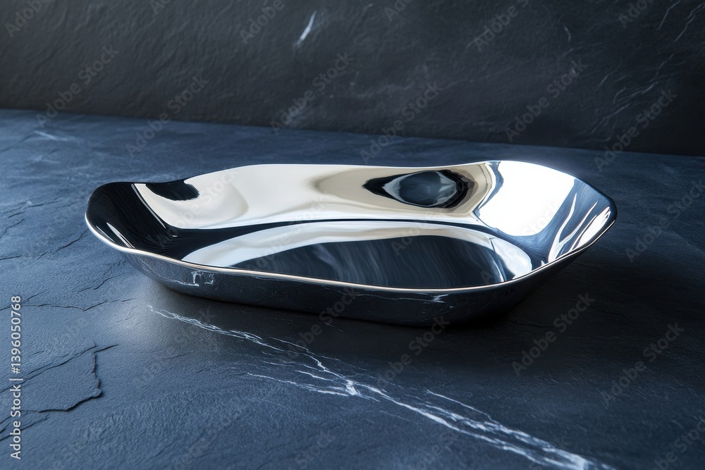Poster elegant silver serving dish on a dark slate surface with polished design and reflections showcasing 