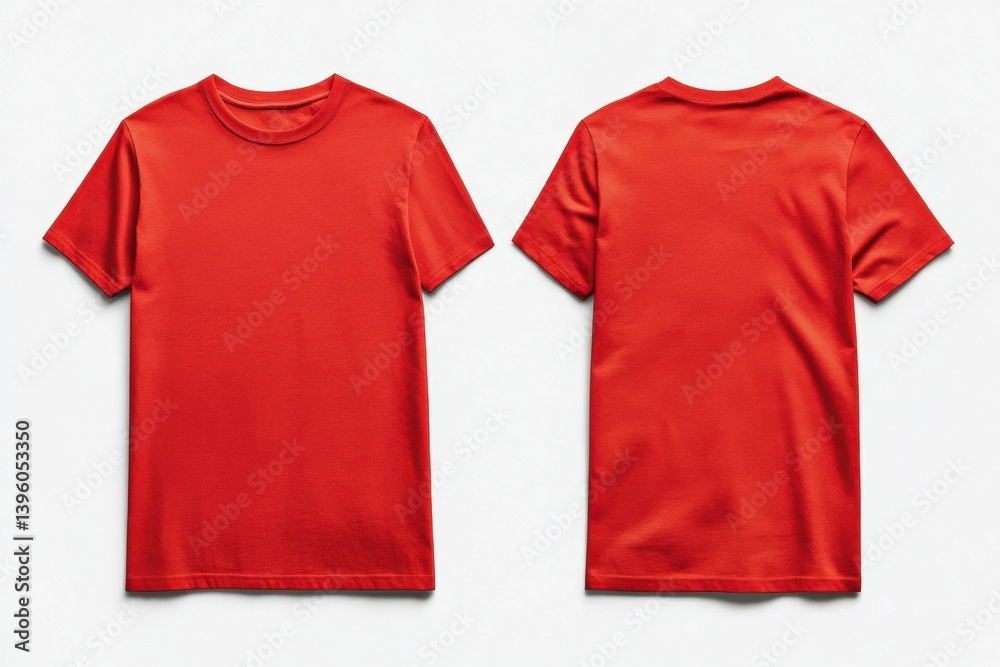 Poster Bright red t-shirt displayed from the front and back views on a neutral background in a studio setting