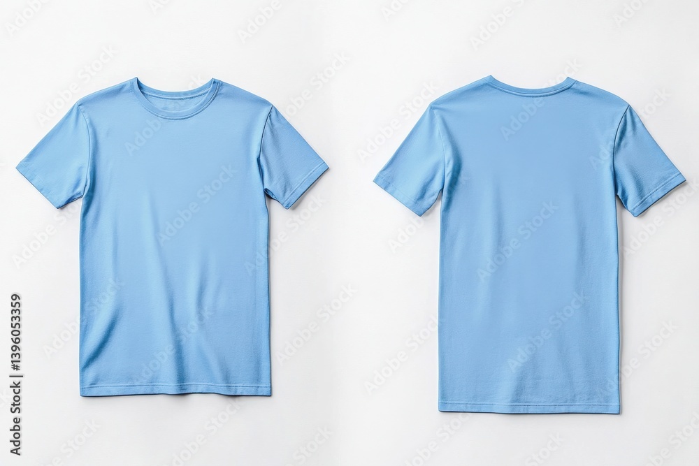 Aufkleber Lightweight blue t-shirt displayed from front and back view in a minimalistic setting for casual wear