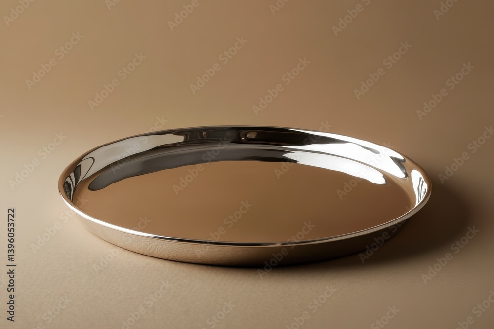 Poster Shiny metal tray on a smooth surface reflecting light in a simple and elegant display