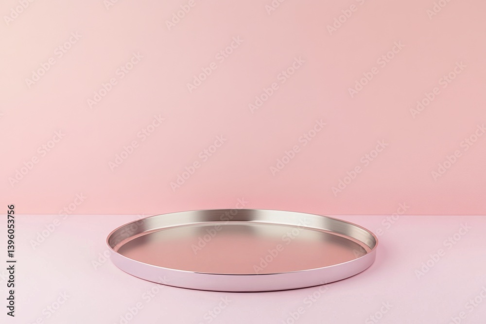 Poster round metallic tray against a soft pink background perfect for styling or display purposes