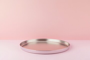 Round metallic tray against a soft pink background perfect for styling or display purposes