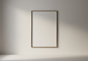 Blank frame mockup on white wall for artwork display and presentation