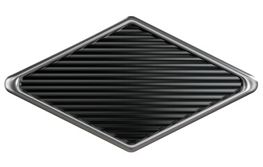 Diamond-Shaped Metallic Label Frame with Black Stripes in 3D Render