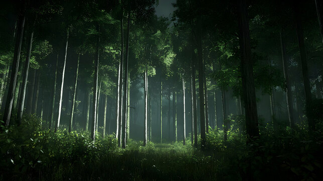 Pixilated Misty Forest Scene